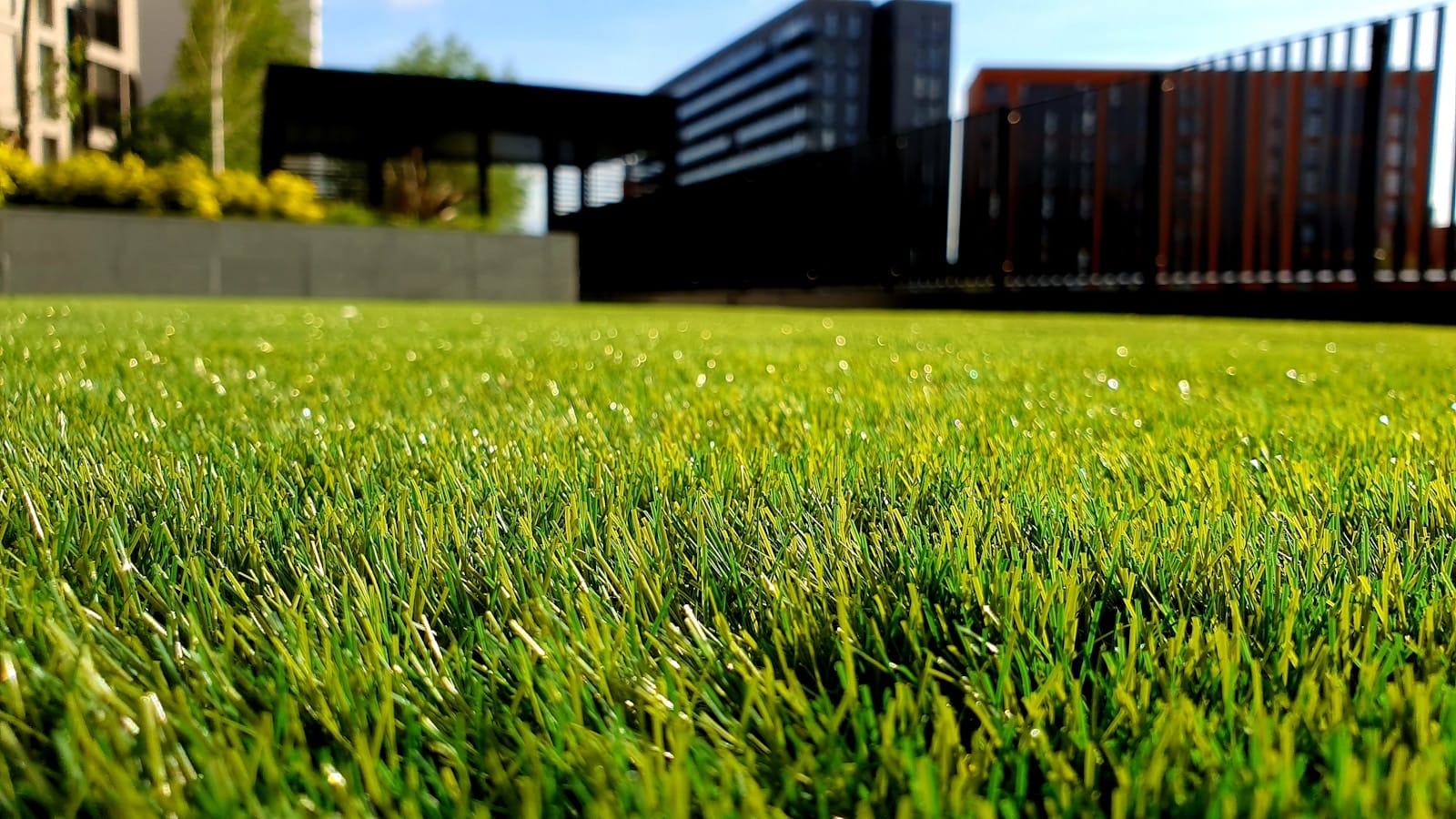 Strak groen gazon bij een moderne tuin